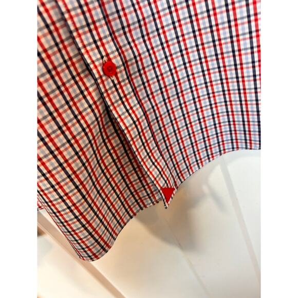UNTUCKit Plaid Tommasi Wrinkle Free Regular Fit Button Down Shirt Red Blue Large - Picture 5 of 10
